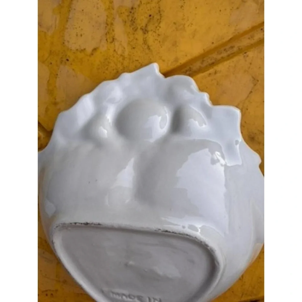 Crafted Italian Romantic Heart Shape Trinket Dish Floral Accent‎ White Porcelain